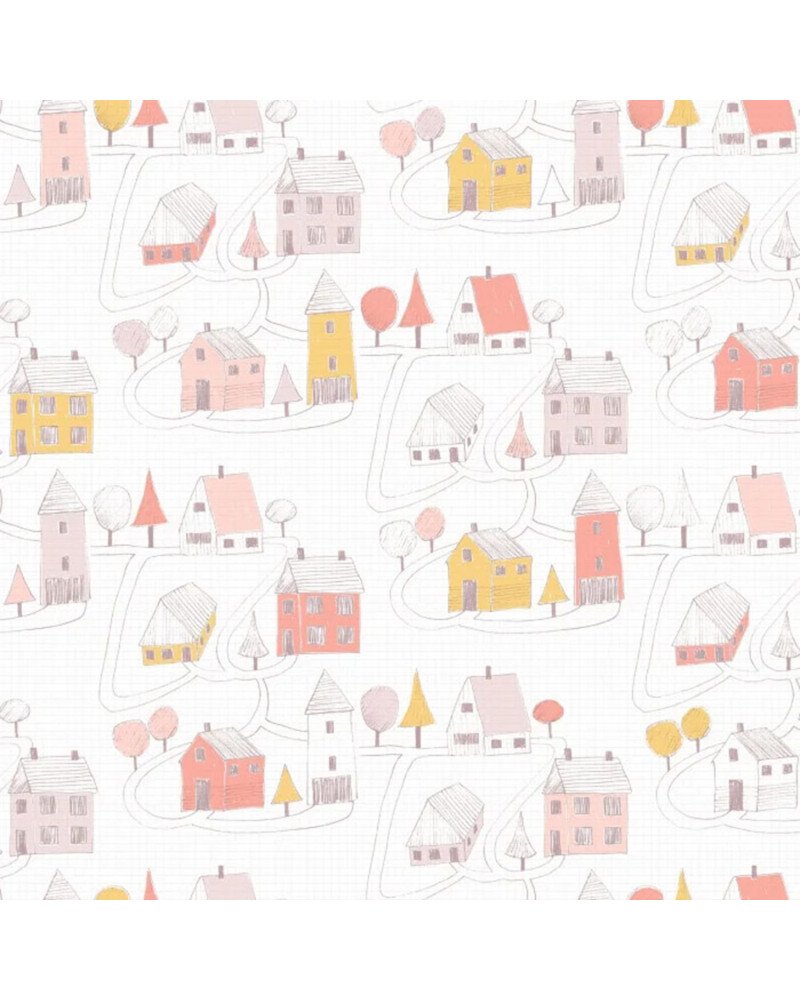 casadeco - wallpaper SMALL VILLAGE (rose/coral) 