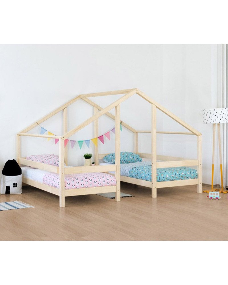 BENLEMI Wooden House Bed for Two Children VILLY (natural) 