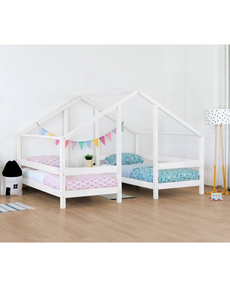 BENLEMI Wooden House Bed for Two Children (white) VILLY 