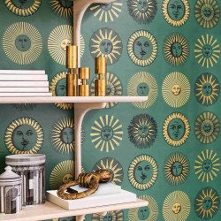 FORNASETTI wallpaper Soli emerald and gold 