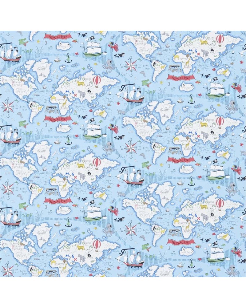 sanderson - wallpaper TREASURE MAP (SEA BLUE) 