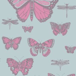 COLE & SON PAPEL PINTADO BUTTERFLIES & DRAGONFLIES (WHITE/BLUE/SILVER)