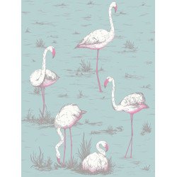 cole & son carta da parati fenicotteri flamingos  (white and fuchsia on sea foam)