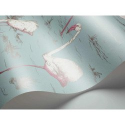 cole & son carta da parati fenicotteri flamingos  (white and fuchsia on sea foam)