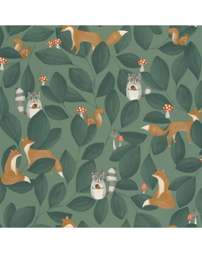 CASADECO carta da parati WOODLAND FRIENDS (verde foresta))