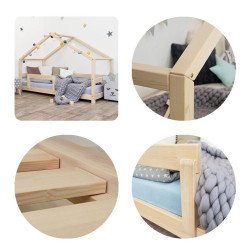 BENLEMI letto casa montessori lucky con sponda amovibile (grigio chiaro)