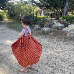 ROSE IN APRIL Bolso Tote Elisa  a Cuadros en Caramelo y Coral