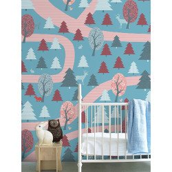 inke - wall mural forest bospad rood 