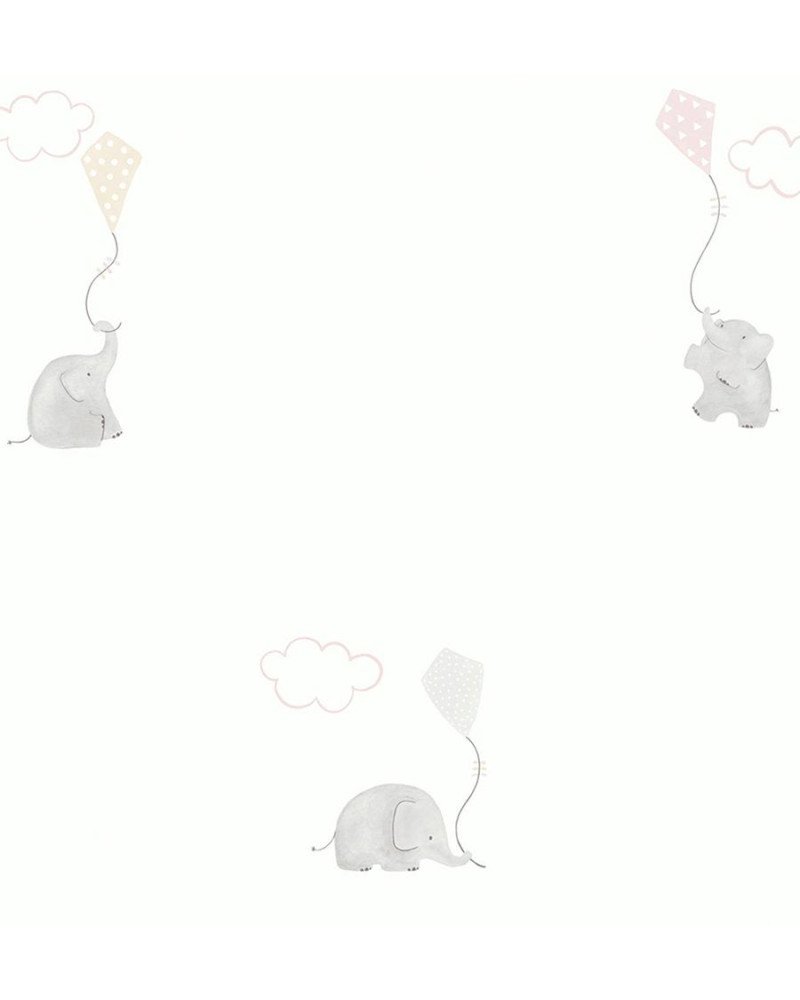 casadeco carta da parati elefanti elephants (rosa/grigio)