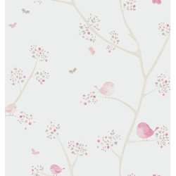 casadeco - wallpaper little birds all over oiseaux (rose) 