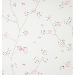 CASADECO fabric little birds oiseaux rose 