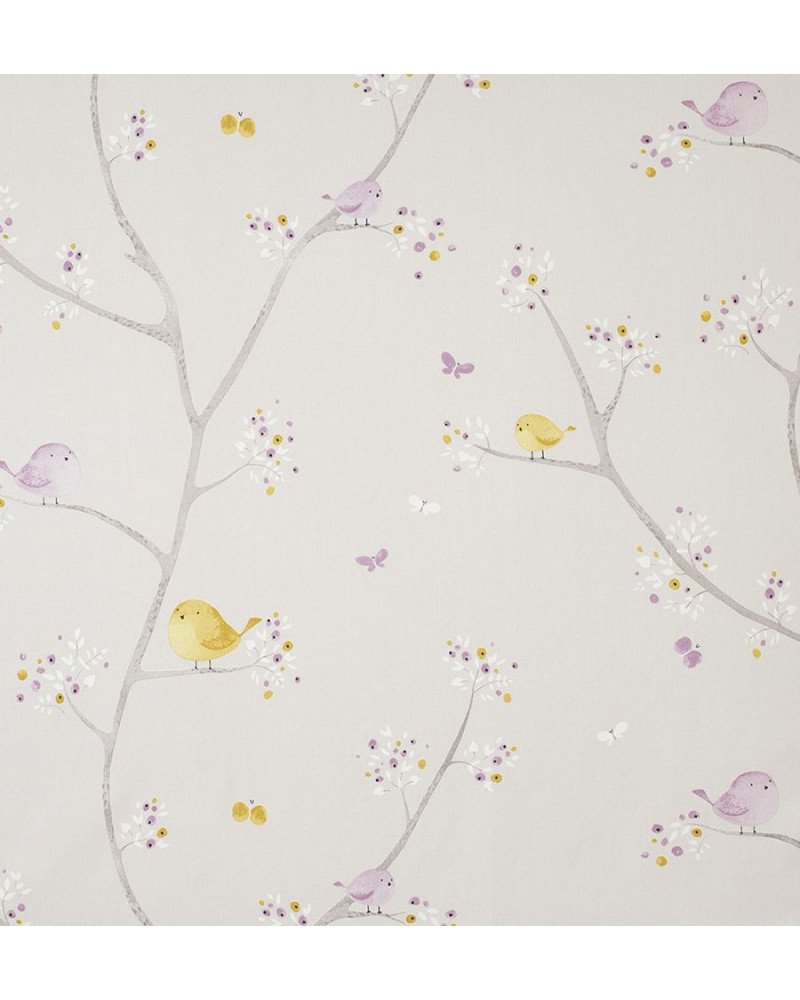 CASADECO fabric little birds oiseaux mustard/mauve 