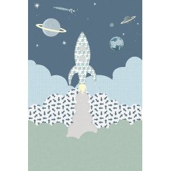 inke - wall mural rocket raket blauw 