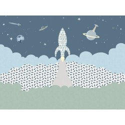 inke - wall mural rocket raket blauw 