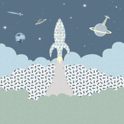 inke - wall mural rocket raket blauw 