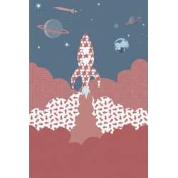 inke -wall mural rocket raket rood 