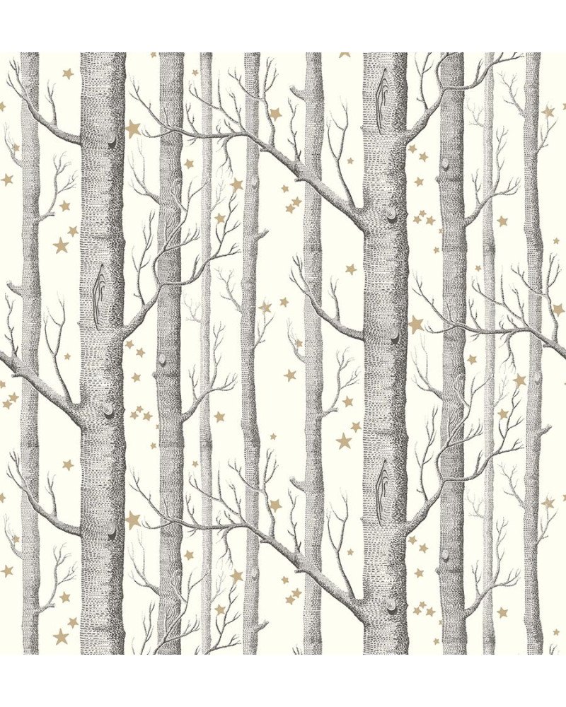 cole & son - carta da parati woods & stars (black/white/gold)