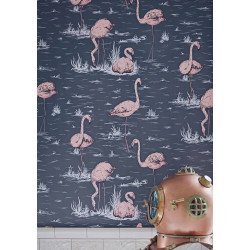 cole & son - carta da parati fenicotteri flamingos (ink/pink)