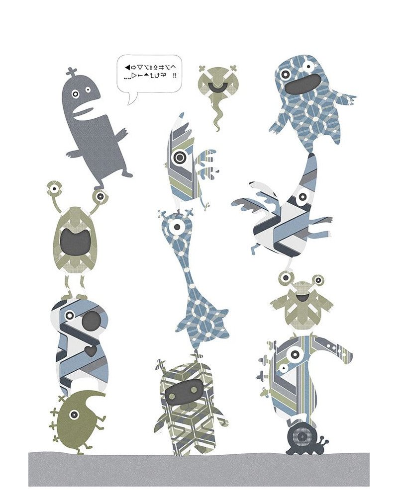 inke - murale in carta da parati stack-o-monsters blue