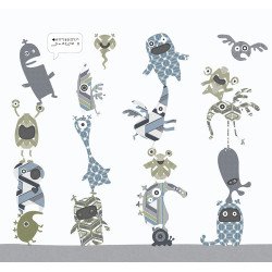 inke - wall mural stack-o-monsters blue 