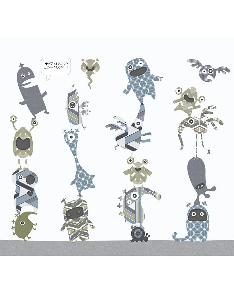 inke - wall mural stack-o-monsters blue 
