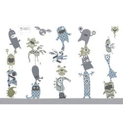 inke - wall mural stack-o-monsters blue 