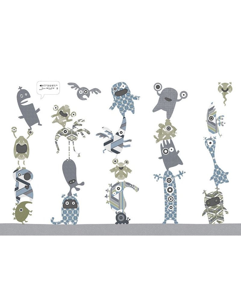 inke - wall mural stack-o-monsters blue 