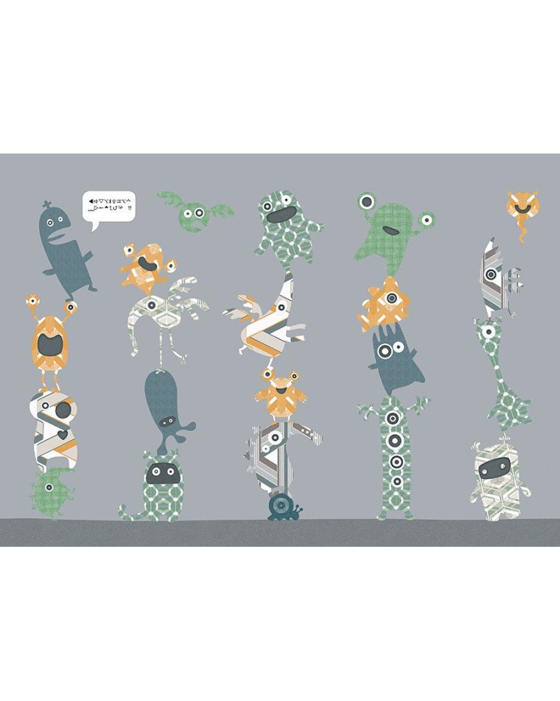 inke - wall mural stack-o-monsters orange 