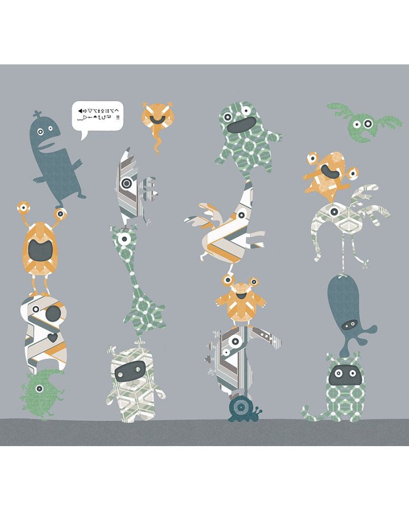 inke - wall mural stack-o-monsters orange 