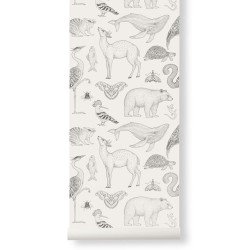 FERM LIVING carta da parati katie scott animals (off-white)