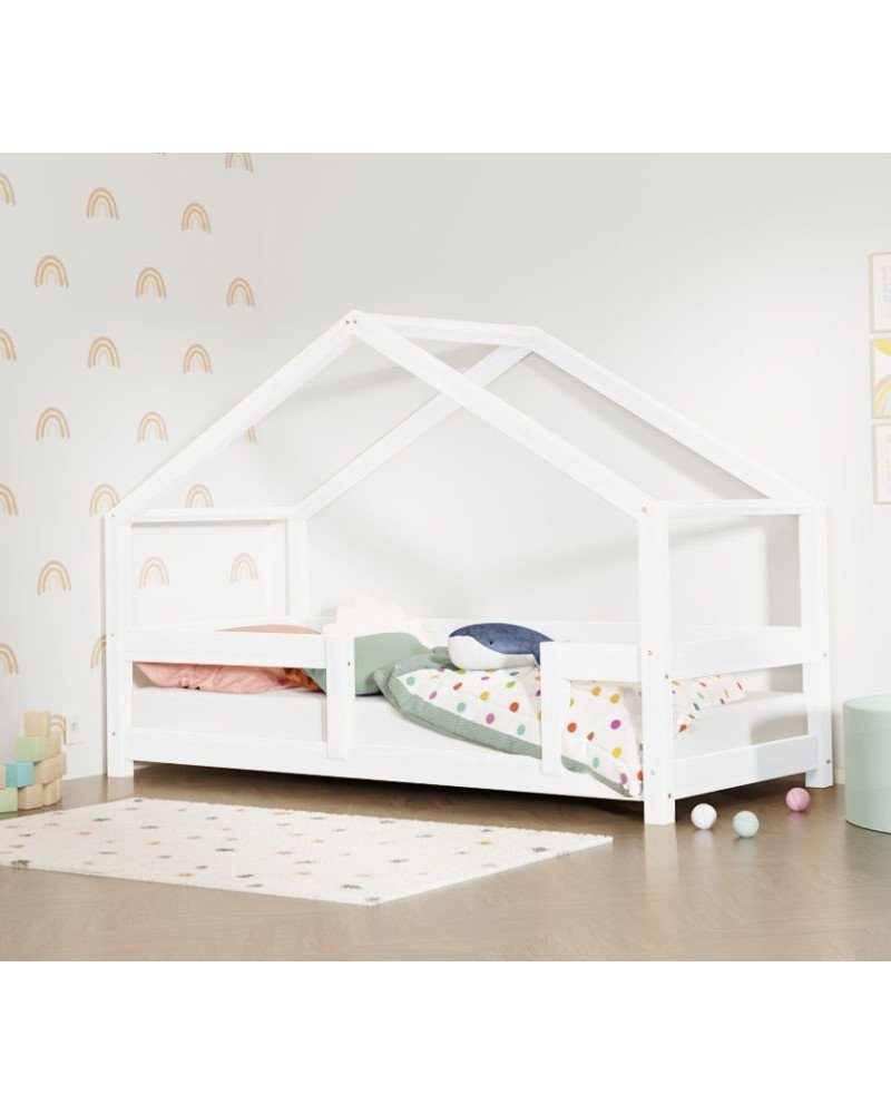 BENLEMI letto casa montessori lucky con sponda fissa- bianco