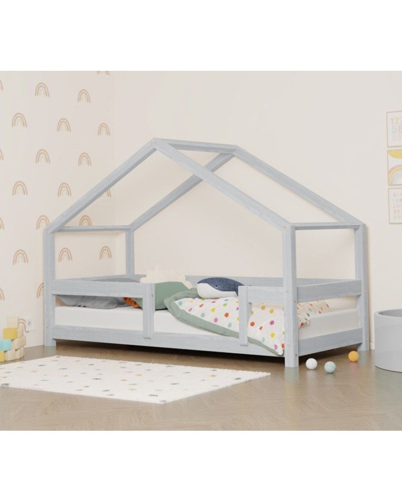 BENLEMI letto casa montessori lucky con sponda fissa -grigio