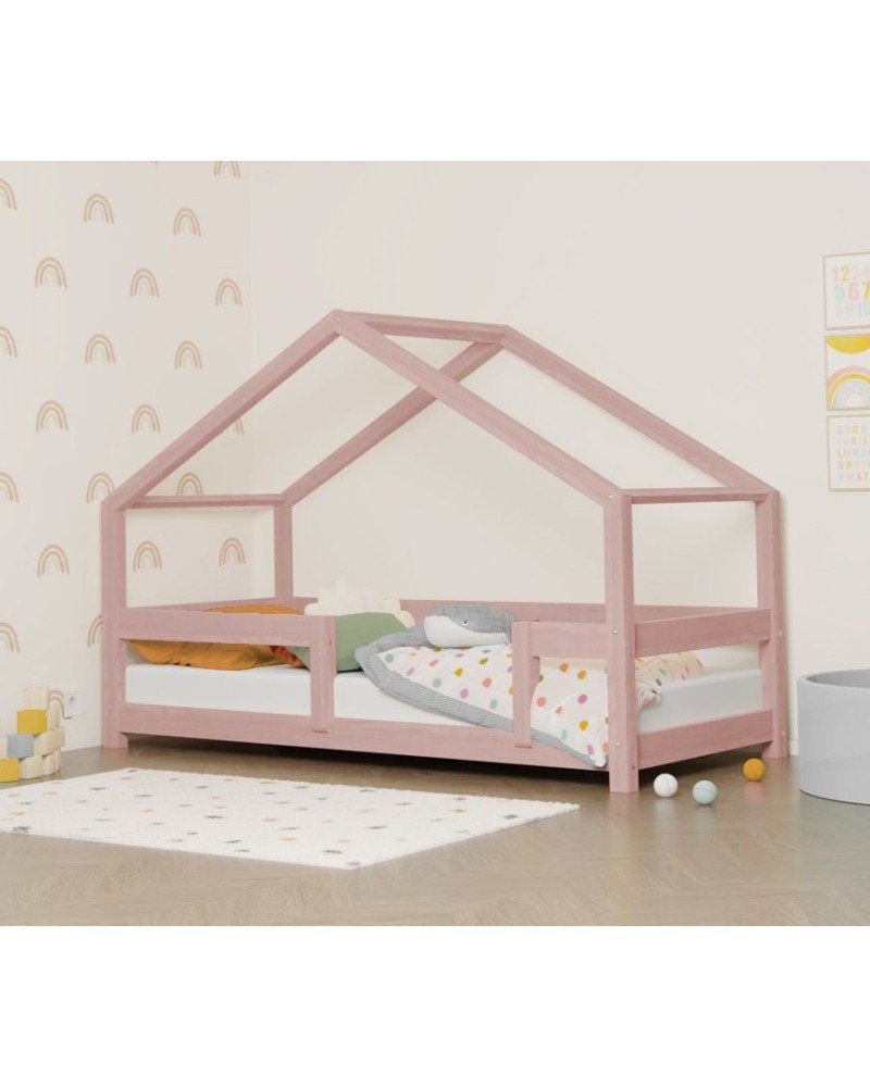 BENLEMI letto casa montessori lucky con sponda fissa- rosa