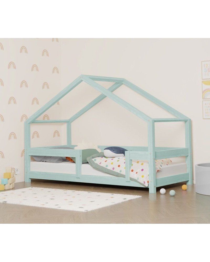 BENLEMI letto casa montessori lucky con sponda fissa - celeste