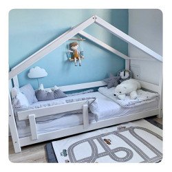 BENLEMI letto casa montessori lucky con sponda amovibile(bianco)