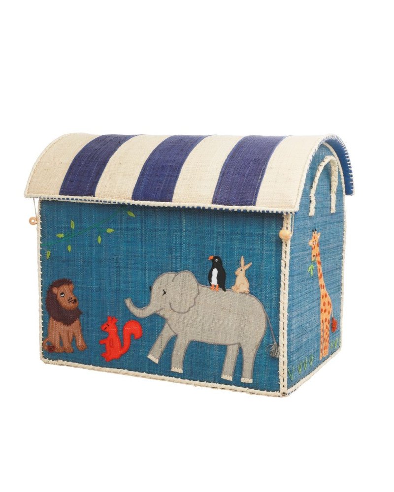 Rice Large Storage House in Raffia- Animals Print 