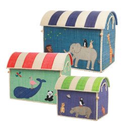 Rice Large Storage House in Raffia- Animals Print 