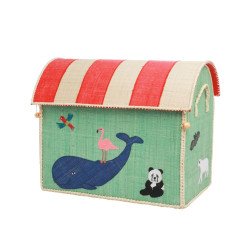 Rice Medium Storage House in Raffia- Animals Print 